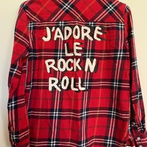 Printer graphic button up flannel